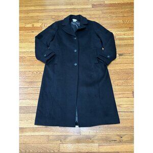 LL Bean Women's Long Trench Coat 100% Lambswool Heavy Black Lined Size 18 Reg